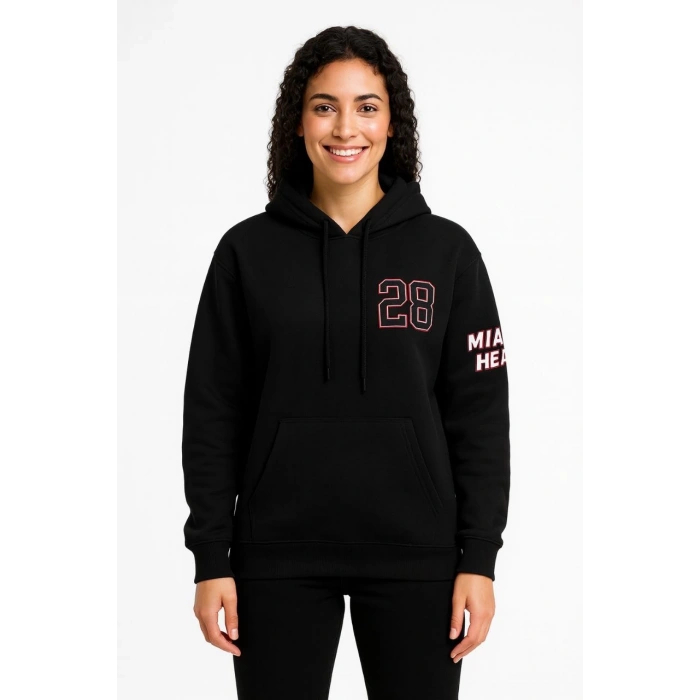 Kadın Üç İplik Kapüşonlu Ön ve Arka Baskılı SweatShirt hoodie - Siyah