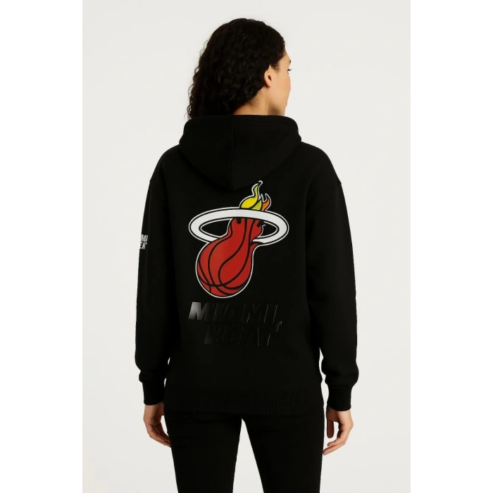 Kadın Üç İplik Kapüşonlu Ön ve Arka Baskılı SweatShirt hoodie - Siyah