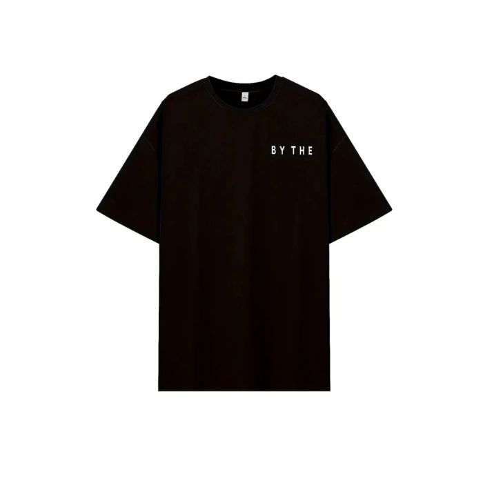 Kadınlar İçin Geniş Kesim Tişört - Kısa Kollu, Bol Kesim, Manzaralı Okyanus Baskı, Günlük Yazlık Üst, Siyah- Siyah