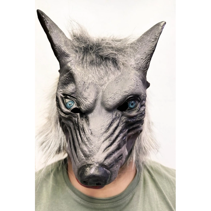 Kafaya Tam Geçmeli Lateks Mavi Gözlü Dişli Ağzı Açık Kurt Maskesi NessiWorld