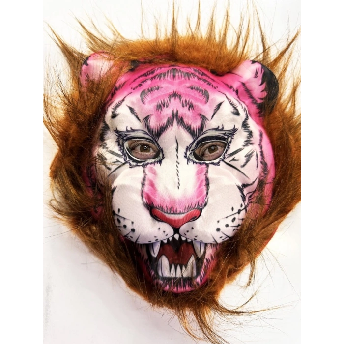 Kahverengi Saçlı Pembe Yüz Kurt Maske Kaplan Maske Mega Peluş 26 No
