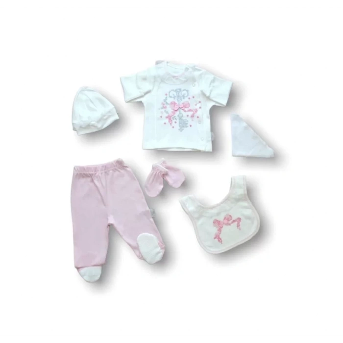 Kanaviçe Nakışlı  5Li Zıbın Takımı Hastane Çıkışı Pembe