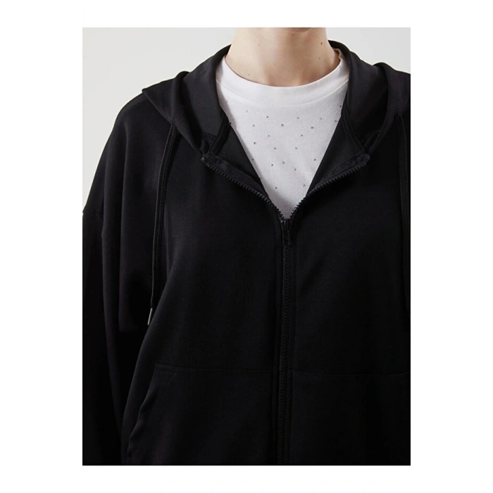 Kapüşonlu Oversize Kadın Fermuarlı Sweatshirt