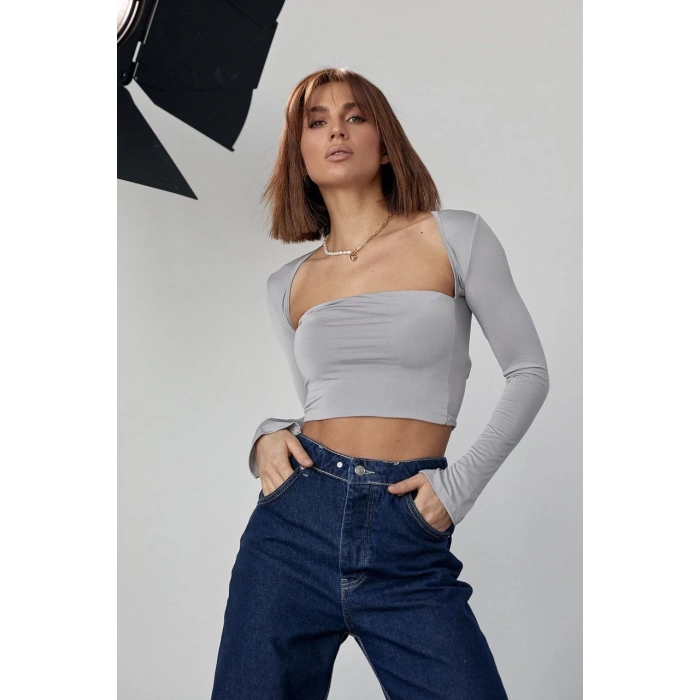 Kara Yaka Uzun Kollu Crop - Taş