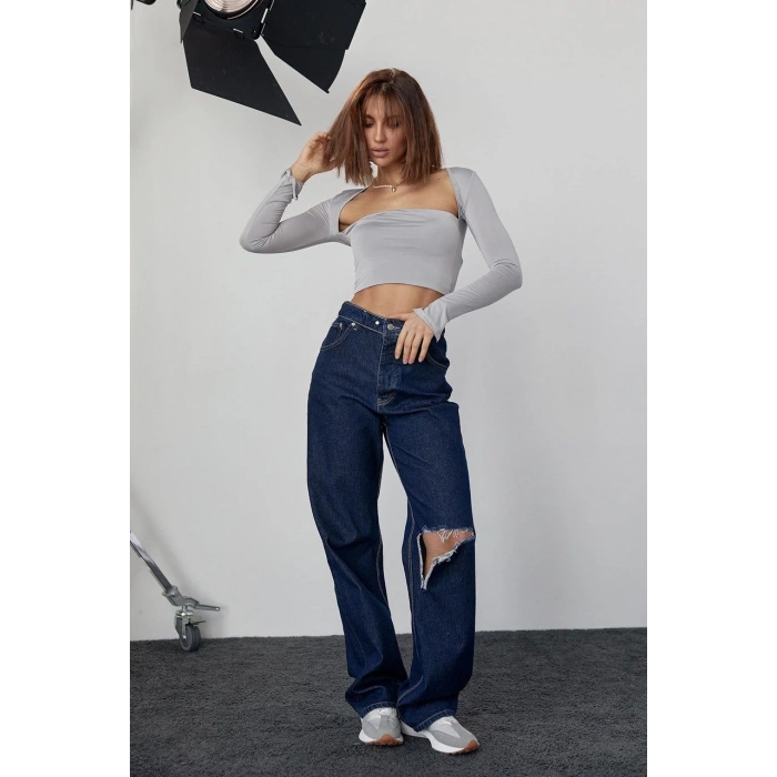 Kara Yaka Uzun Kollu Crop - Taş