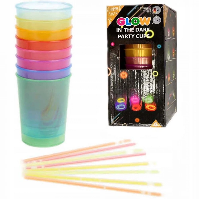 Karanlıkta Yanan Gece Işığı Mega Glow Bardaklar 8 Adet 8.5 x 10.5 cm