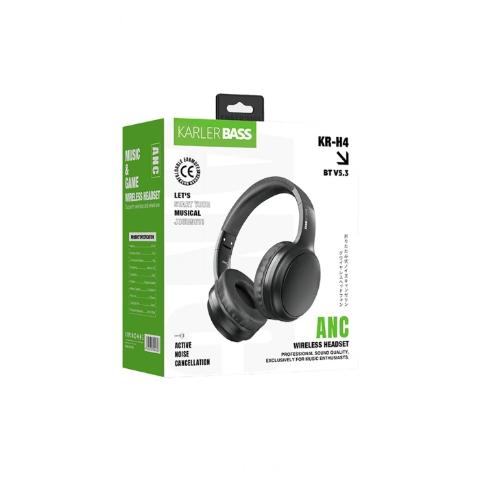 Karler Bass KRH4 Aktif Gürültü Engelleyici Özellikli Kafaüstü Kablosuz Bluetooth Kulaklık - Siyah