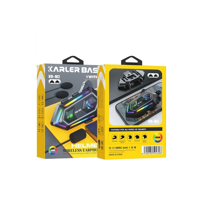 Karler Bass KRM2 RGB Motosiklet Sürücüleri İçin IPX6 Su Geçirmez Özellikli Kablosuz Bluetooth Kulaklık - Siyah