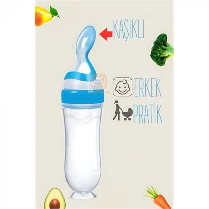Kaşıklı Mama Silikon On Erkek Bebek Besleyici