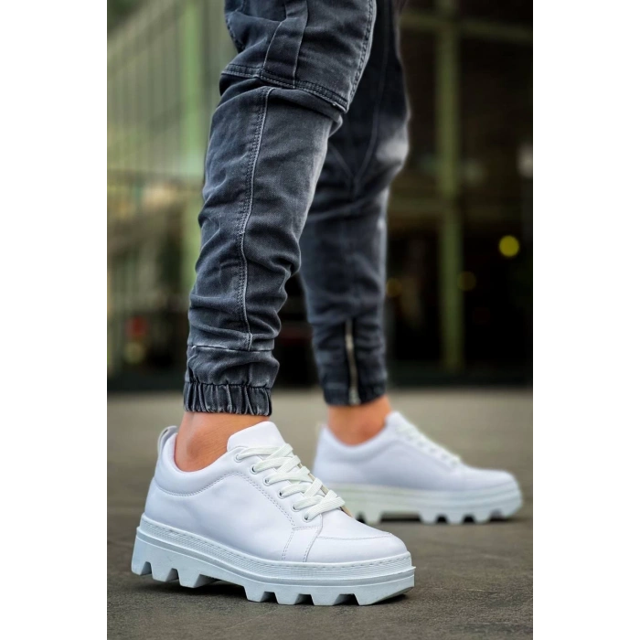 KB-056 Kuback Beyaz Cilt Beyaz Yüksek Taban Günlük Spor Ayakkabı