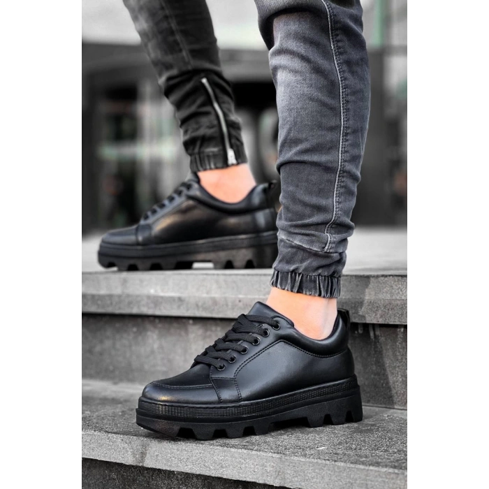 KB-056 Kuback Siyah Cilt Siyah Yüksek Taban Günlük Spor Ayakkabı