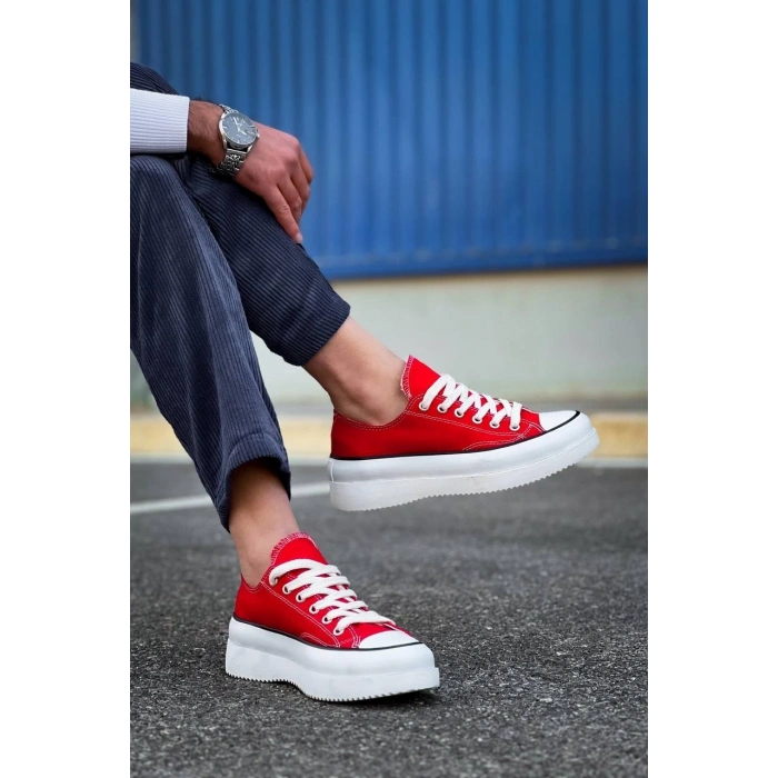 KB-CX-3 Kuback Kısa Kırmızı Keten Beyaz Yüksek Taban Spor Ayakkabı