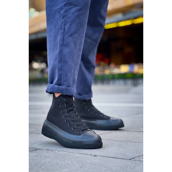 KB-CX-3 Kuback Uzun Siyah Keten Siyah Yüksek Taban Spor Ayakkabı