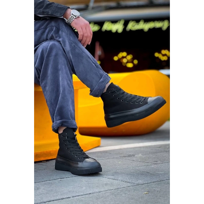 KB-CX-3 Kuback Uzun Siyah Keten Siyah Yüksek Taban Spor Ayakkabı