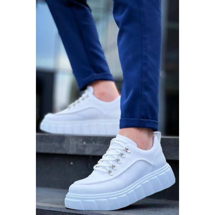 KB-X10 Kuback Beyaz Cilt  Beyaz Yüksek Taban Günlük Spor Ayakkabı