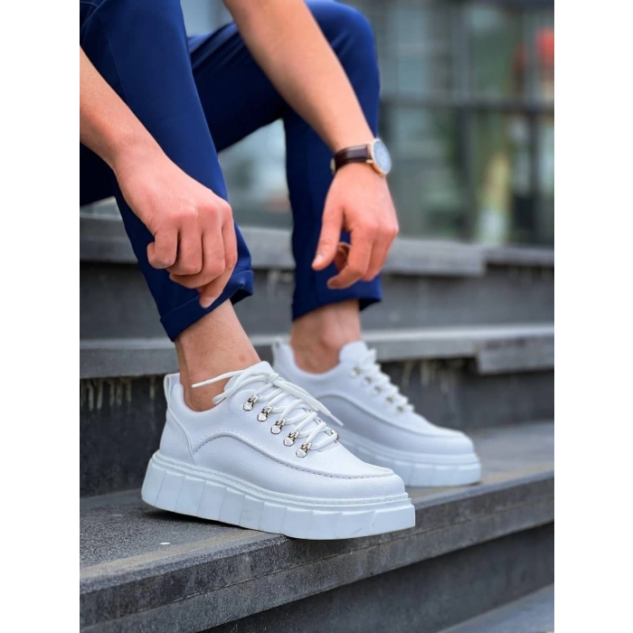 KB-X10 Kuback Beyaz Cilt  Beyaz Yüksek Taban Günlük Spor Ayakkabı