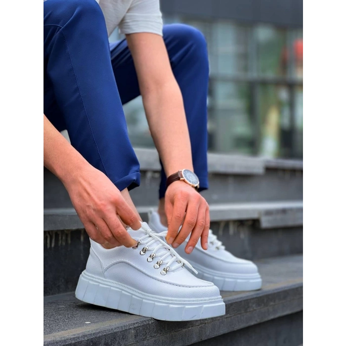 KB-X10 Kuback Beyaz Cilt  Beyaz Yüksek Taban Günlük Spor Ayakkabı