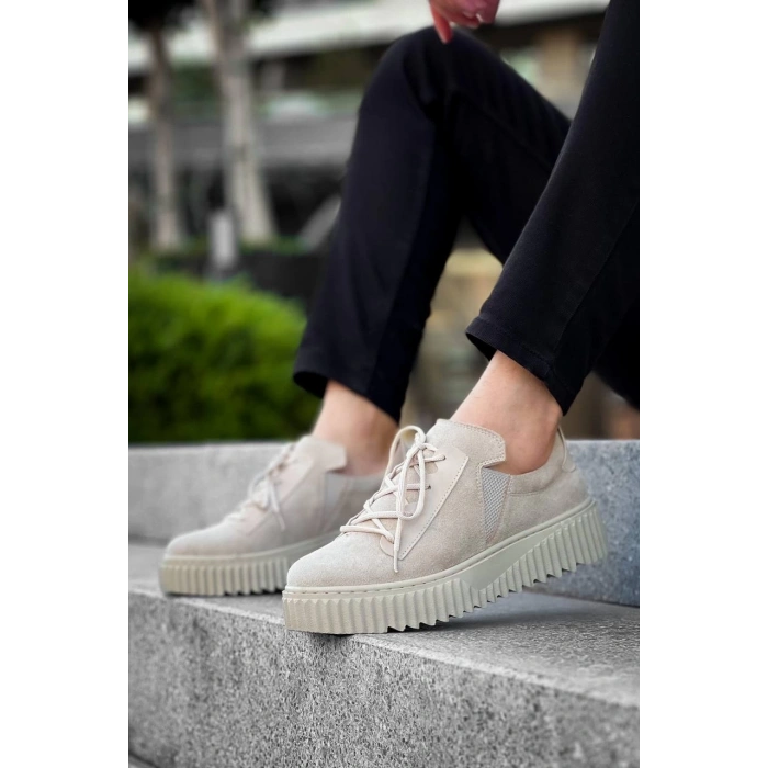 KB-X502  Kuback Bej Süet Yüksek Bej Taban Bağcık Detaylı Lastikli Günlük Erkek Ayakkabı