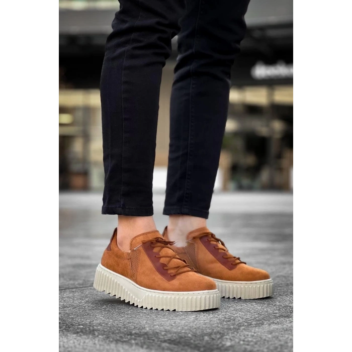 KB-X502  Kuback Taba Süet Yüksek Bej Taban Bağcık Detaylı Lastikli Günlük Erkek Ayakkabı