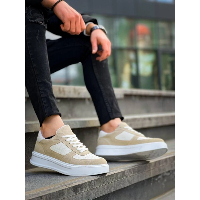 KB-X8 Kuback Bej Keten Süet Yüksek Taban Günlük Spor Ayakkabı