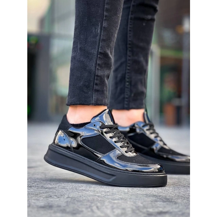 KB-X8 Kuback Siyah Rugan Yüksek Siyah Taban Günlük Spor Ayakkabı