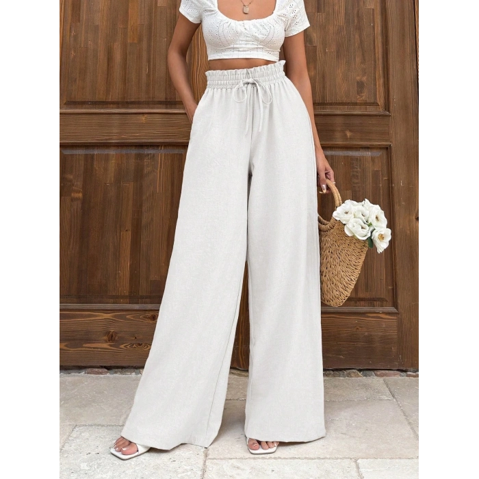 Keten bağcıklı beyaz pantolon