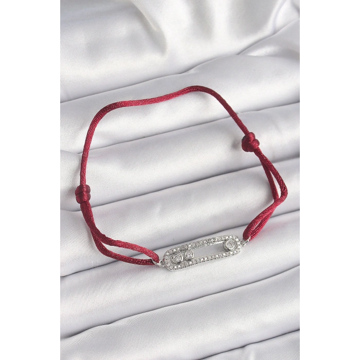 Kırmızı İpli Asansörlü Zirkon Taşlı Gümüş Messika Model Kadın Bileklik