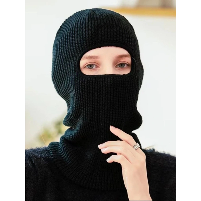 KIŞLIK KAR MASKE DOKUMA TRİKO BERE - SİYAH