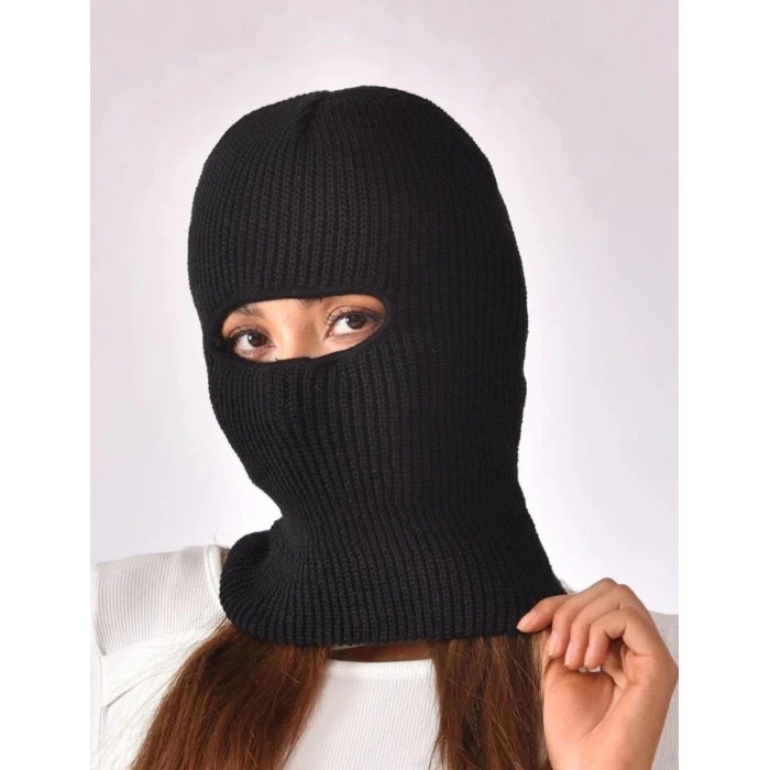 KIŞLIK KAR MASKE DOKUMA TRİKO BERE - SİYAH