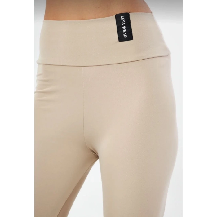 Kışlık Yüksek Bel Toparlayicı ve Sıkılaştırıcı Likralı Şardonlu Tayt - Bej