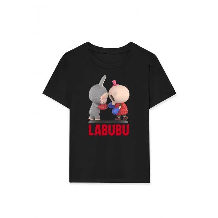 Kız Labubu Çocuk Baskılı T-Shirt - Siyah