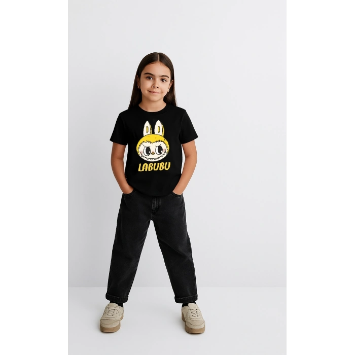 KIZ LABUBU ÇOCUK BASKILI T-SHİRT - SİYAH