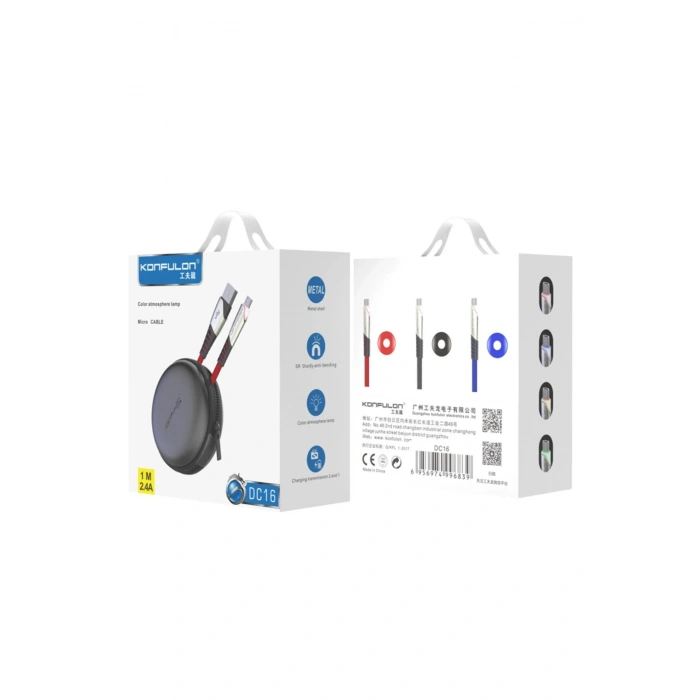 Konfulon DC16 Micro USB Kablo 1M 2.4A - Siyah