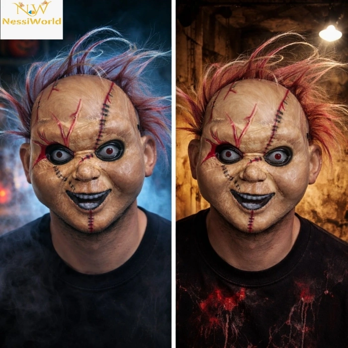 Korku Bebek Maskesi – Saçlı Plastik Yüz Maskesi