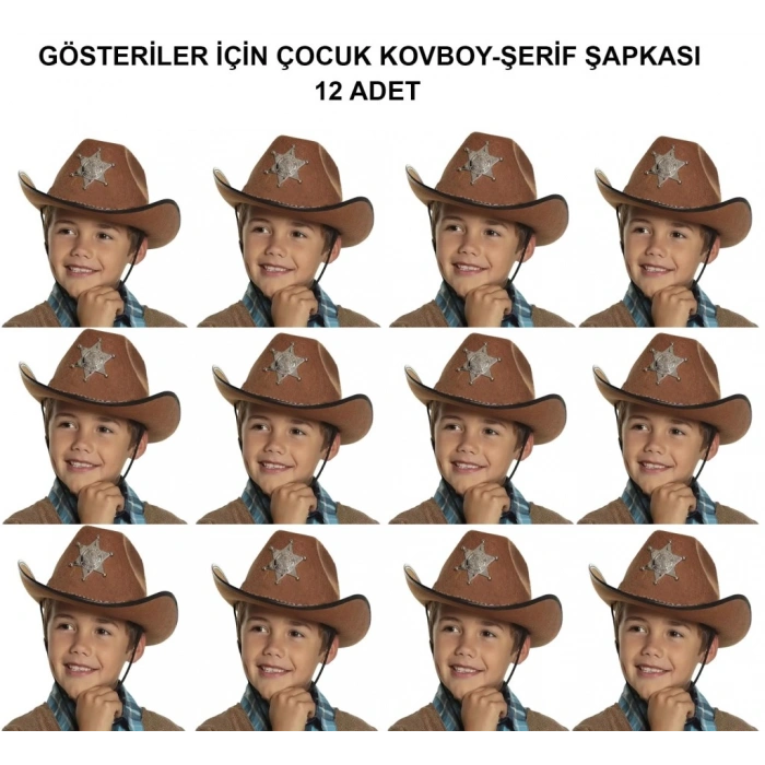 Kovboy Şerif Şapkası Kahve 12 Adet - Kostüm, Parti ve Gösteri Şapkası