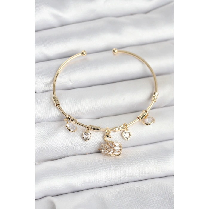 Kuğu Charmlı Gold Renk Kadın Bileklik