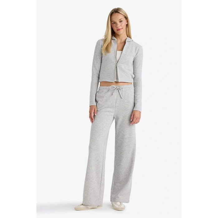 Okul Straight Fit Beli Lastikli Eşofman Altı Uzun Boy Bağcıklı Cepli Basic Düz