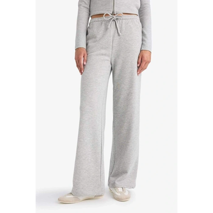 Okul Straight Fit Beli Lastikli Eşofman Altı Uzun Boy Bağcıklı Cepli Basic Düz