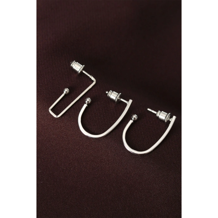 küpeGeometrik Model Gümüş Renk Metal Çoklu Küpe