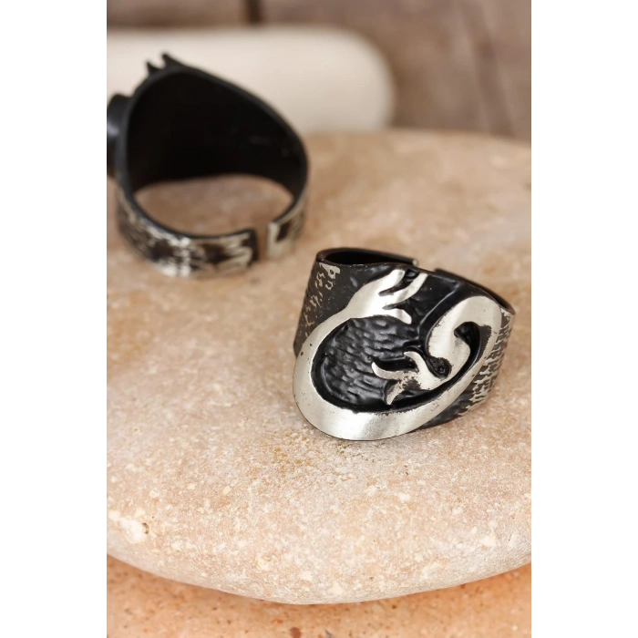 Lale Figürlü Füme Gri Renk Ayarlamalı Erkek Yüzük