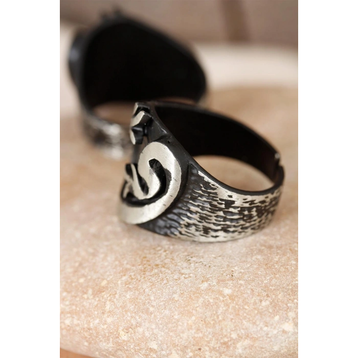 Lale Figürlü Füme Gri Renk Ayarlamalı Erkek Yüzük