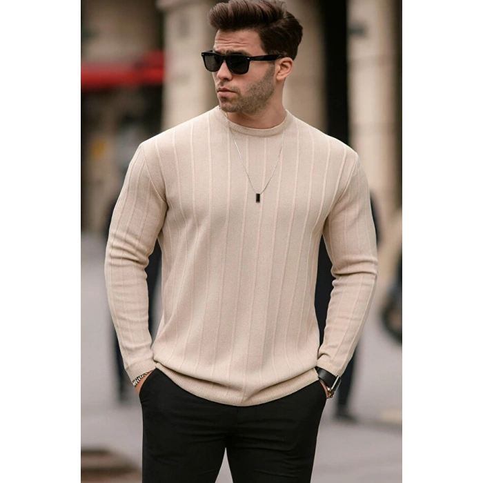 LCW CASUAL erkek geniş kalıp premium kalite kışlık tarz bisiklet yaka oversize triko kazak