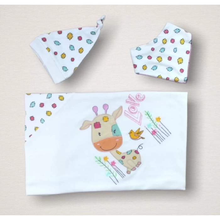 Love Zürafa Nakışlı  10Lu Zıbın Takımı Hastane Çıkışı Ekru