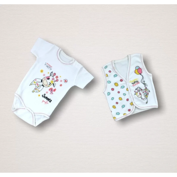 Love Zürafa Nakışlı  10Lu Zıbın Takımı Hastane Çıkışı Ekru