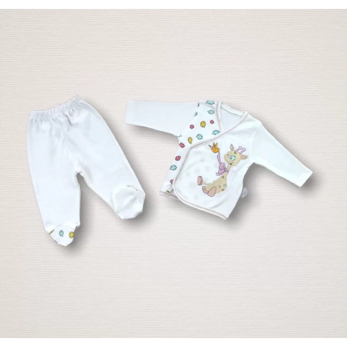 Love Zürafa Nakışlı  10Lu Zıbın Takımı Hastane Çıkışı Ekru