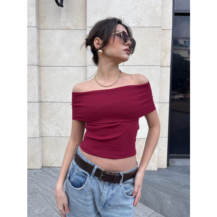 Madonna yaka sıfır kol bluz