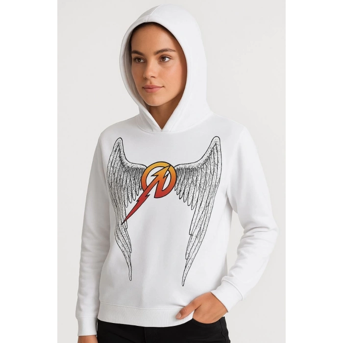 Metallica İki İplik Kapüşonlu Ön ve Arka Baskılı hoodie - Beyaz