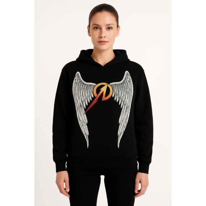 METALLİCA İKİ İPLİK KAPÜŞONLU ÖN VE ARKA BASKILI HOODİE - SİYAH