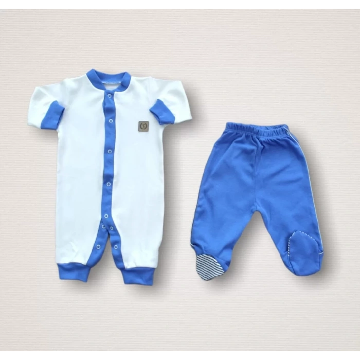 Minik Centilmen Ayı Nakışlı  10Lu Zıbın Takımı Hastane Çıkışı Mavi