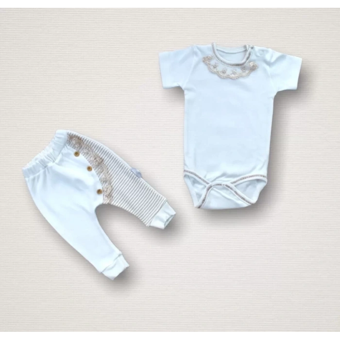 Minik Sincap Nakışlı  10Lu Zıbın Takımı Hastane Çıkışı Ekru